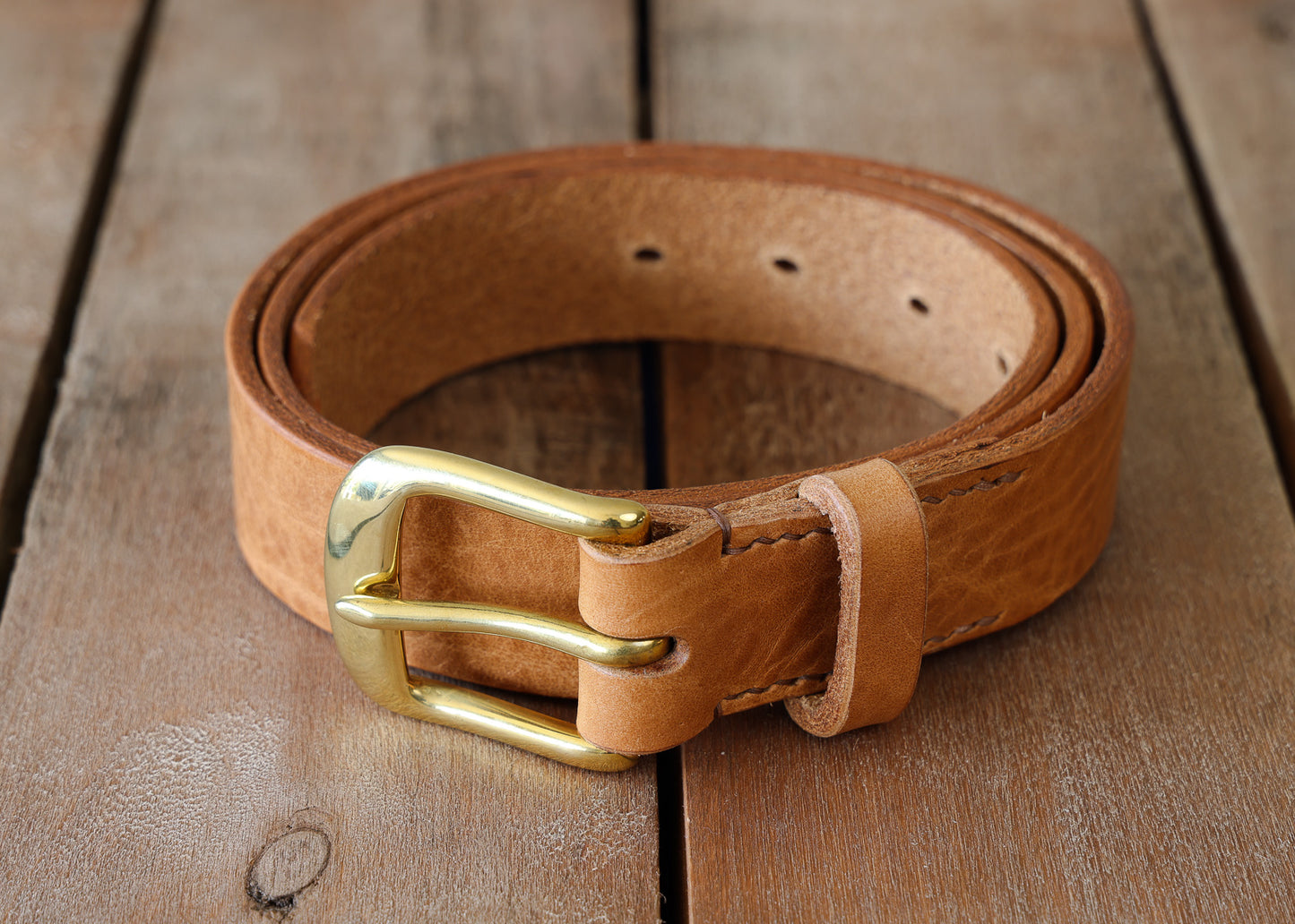 Brown Leather Belt - 3 widths - Brass or Steel - Full Grain Leather - Hand Stitched