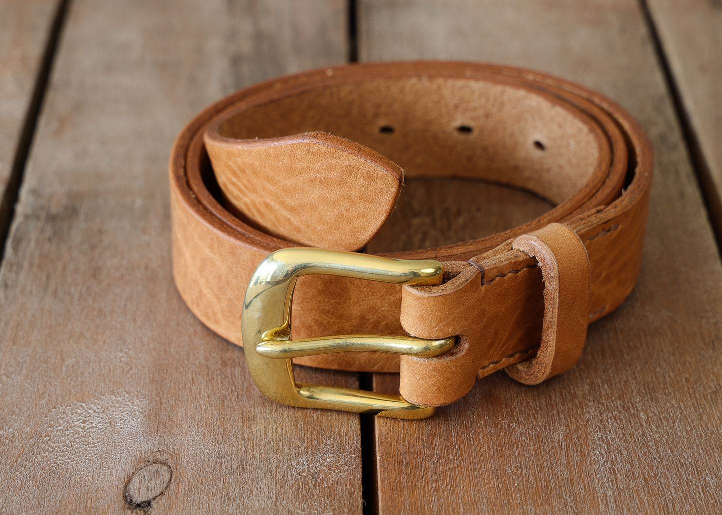 Brown Leather Belt - 3 widths - Brass or Steel - Full Grain Leather - Hand Stitched