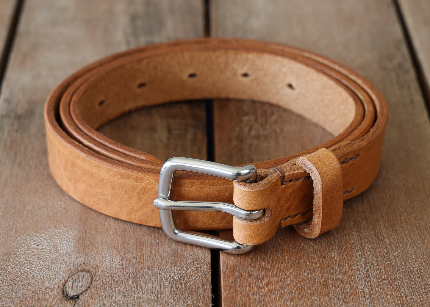 Brown Leather Belt - 3 widths - Brass or Steel - Full Grain Leather - Hand Stitched