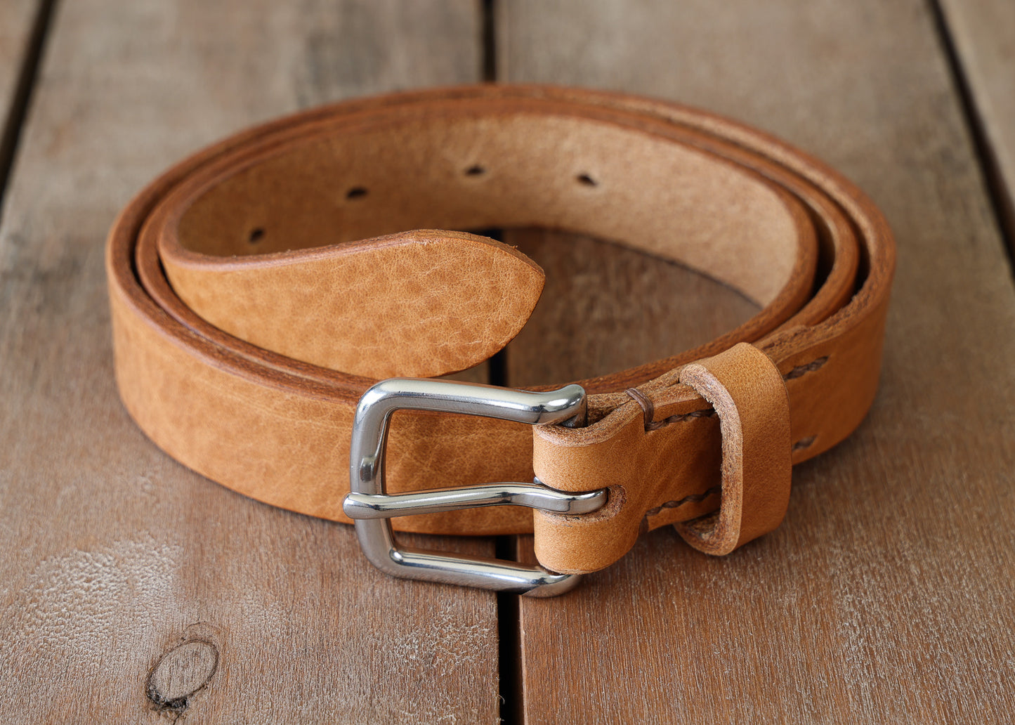 Brown Leather Belt - 3 widths - Brass or Steel - Full Grain Leather - Hand Stitched