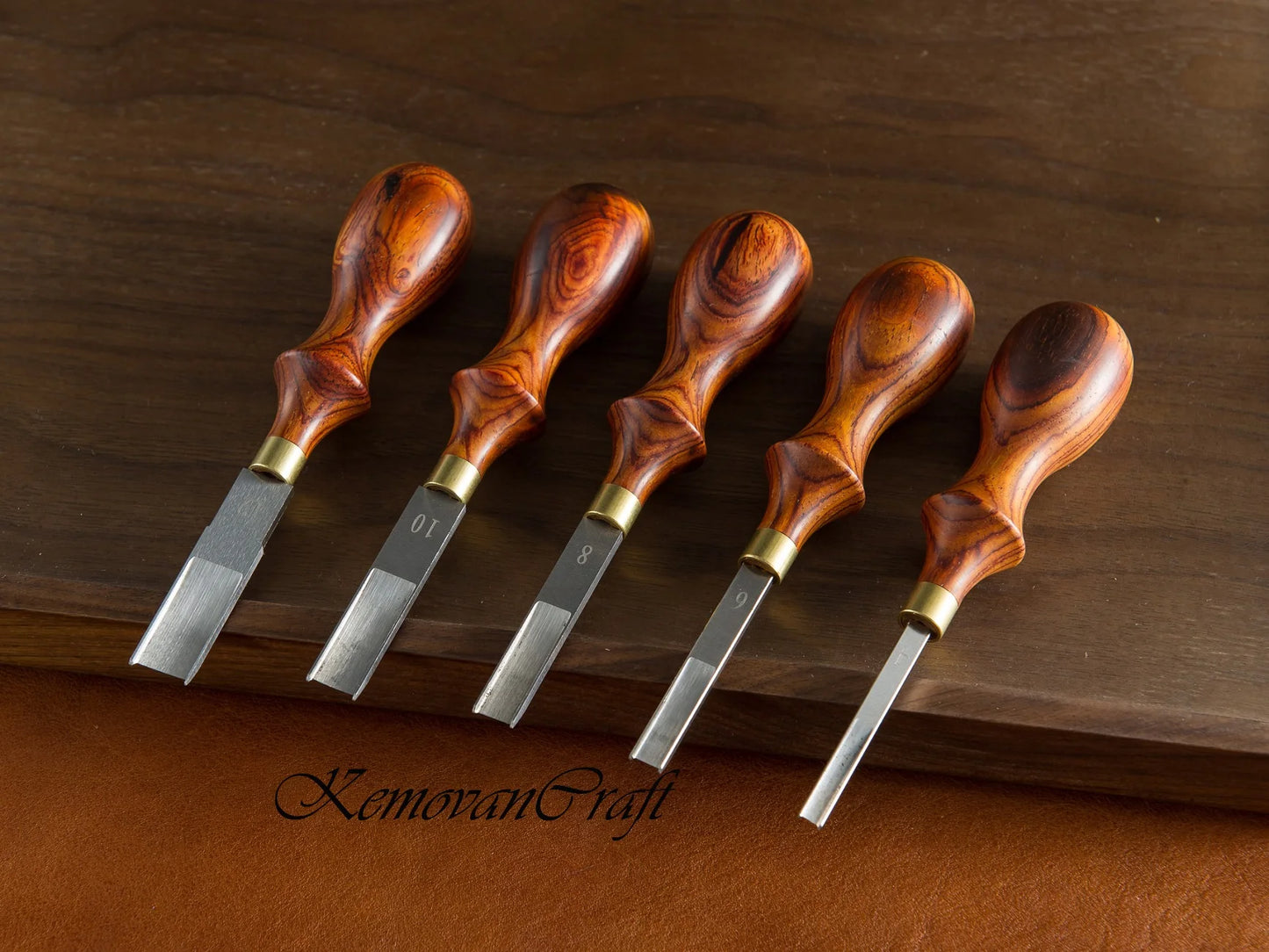 KemovanCraft - Leather Wide Skiver with Cocobolo handle. 5 blade width options.
