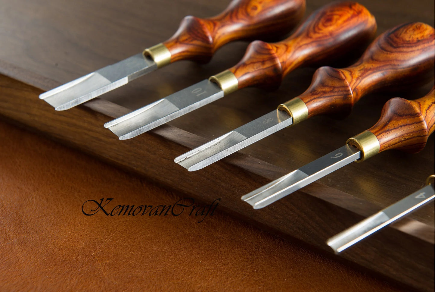 KemovanCraft - Leather Wide Skiver with Cocobolo handle. 5 blade width options.